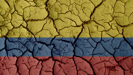 Political Crisis Or Environmental Concept: Mud Cracks With Colombia Flag