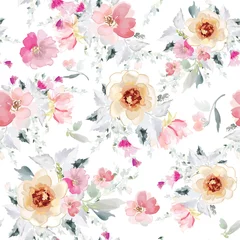 Foto op Canvas Vector seamless pattern with flower and plants in watercolor style. © Karma