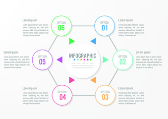 Business infographic template with 6 options circular shape