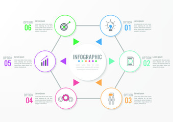 Business infographic template with 6 options circular shape