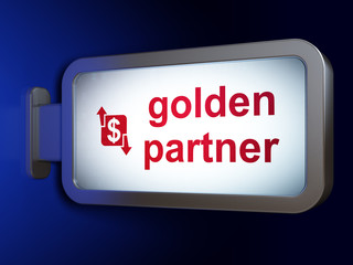 Finance concept: Golden Partner and Finance on advertising billboard background, 3D rendering