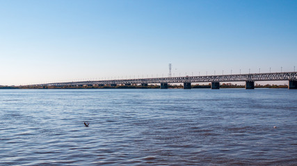 Fototapeta na wymiar Railway and road bridge across the Amup River