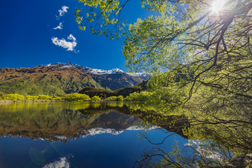 Fototapeta na wymiar Diamond Lake in the Mt Aspiring National Park near Wanaka, New Zealand, Rocky Mountain