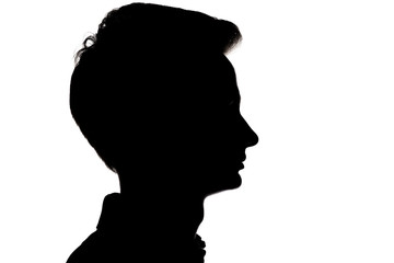 silhouette of an unrecognizable guy, man face profile on a white isolated background