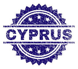 CYPRUS stamp seal watermark with distress style. Blue vector rubber print of CYPRUS tag with grunge texture.