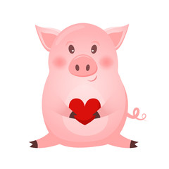drawing of cute pig with heart vector illustration simple concept