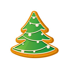 Gingerbread fir tree. Christmas ginger bread vector illustration isolated on white background.