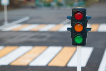 Traffic lights and pedestrian crossing