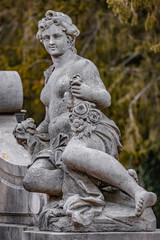 Statue of sensual Roman renaissance era woman after bathing, Potsdam, Germany, details, closeup