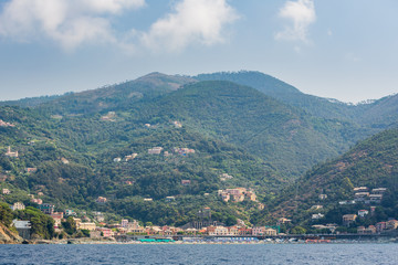 Fototapeta premium The Italian town of Bonassola on the Ligurian coast as seen from the water