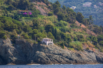 Beautiful pink chapel on the Ligurian coast just outside of Bonassola
