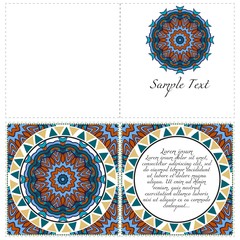 Invitation or Card template with floral mandala pattern. Decorative background for Wedding, greeting cards, Birthday Invitation. The front and rear side.