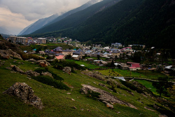 Fototapeta na wymiar View of the village Elbrus. Kabardino-Balkaria, Russian Federation