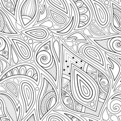 Monochrome Seamless Pattern with Floral Ethnic Motifs