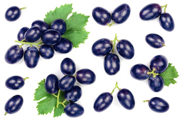blue grapes isolated on the white background. Top view. Flat lay pattern