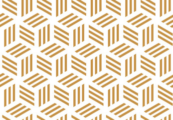 Abstract geometric pattern with stripes, lines. Seamless vector background. White and gold ornament. Simple lattice graphic design