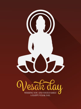 Vesak day banner with  white buddha Meditate on lotus sign vector design