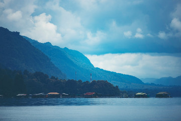 tropical lake and mountain, nature view