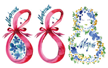 set of colorful labels 8 march