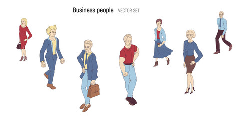 Obraz premium Group of people standing on white background vector. Business men and women cartoon style characters.