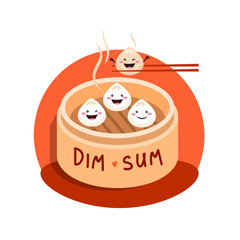 Cute cartoon Dim sum traditional Chinese dumplings