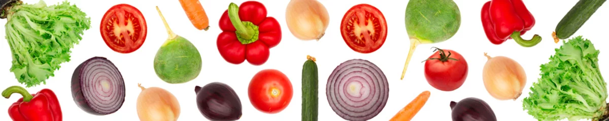 Photo sur Plexiglas Légumes frais Définir les légumes isolés sur fond blanc. Large photo panoramique. skinali, papier peint