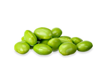 Green soy bean isolated on white clipping path