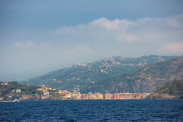 Fototapeta premium The Ligurian coastal town of Rapallo in Italy, as seen from the sea