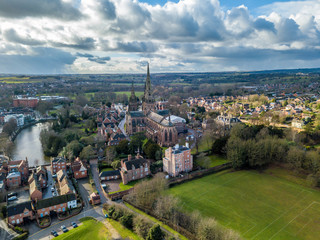 City of Lichfield with the Cathedral in the foreground  - obrazy, fototapety, plakaty