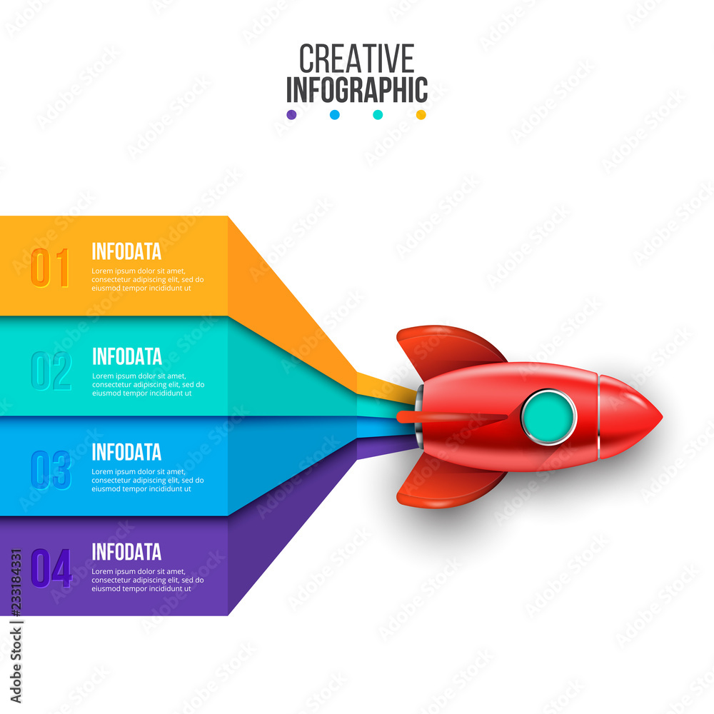 Poster vector rocket infographic. business concept with 4 options, parts, steps or processes. startup visua