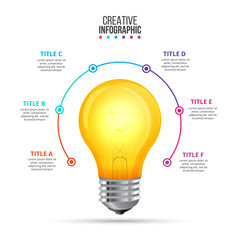 Vector lightbulb infographic design template. Business concept with 6 options, parts, steps or processes.