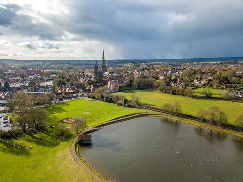 City of Lichfield with the pool and Cathedral in the view