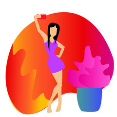 Girl making selfie, flat design, vector illustration