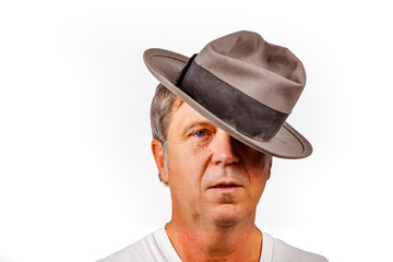 man with hat isolated on white background
