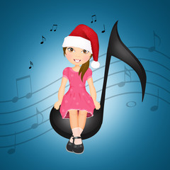illustration of girl on musical note at Christmas
