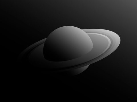 Saturn planet in retro style with shades of gray. Black and white space landscape. Vector illustration