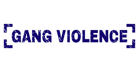 GANG VIOLENCE text seal print with corroded style. Text tag is placed between corners. Blue vector rubber print of GANG VIOLENCE with unclean texture.