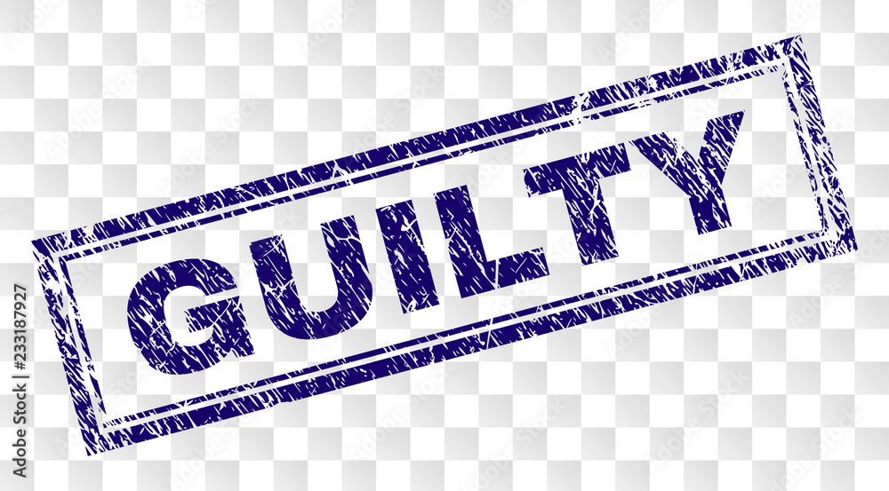 Wall mural guilty stamp seal print with rubber print style and double framed rectangle shape. stamp is placed o