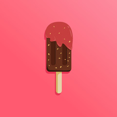 Chocolate hazelnut with strawberry sauce ice cream vector illustration