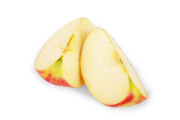 Isolated apple slices. Red apple fruit slices isolated on white with clipping path