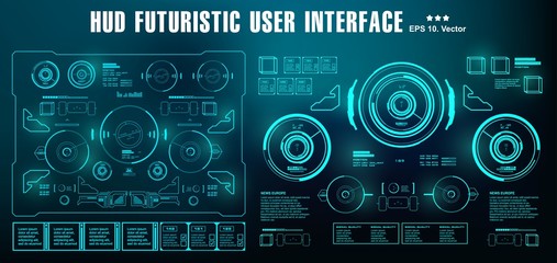HUD futuristic green user interface, dashboard display virtual reality technology screen