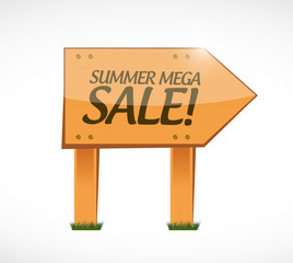 summer mega sales Wood sign concept illustration