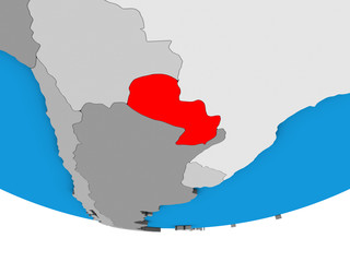 Fototapeta premium Paraguay on simple political 3D globe.