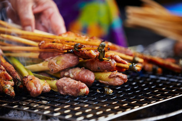 Skewered meat street food 
