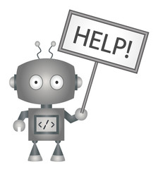 Tech support - Robot holding help sign