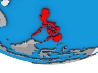 Philippines on simple political 3D globe.