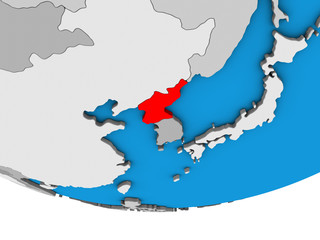 Obraz premium North Korea on simple political 3D globe.