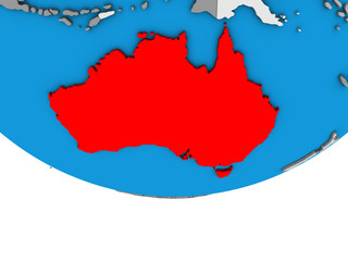 Australia on simple political 3D globe.