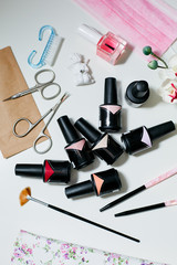 Manicure set. Nail polish, brushes, scissors and other accessories