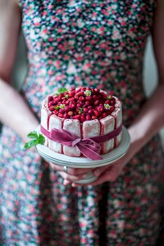 Wild strawberry Charlotte with woodruff mascarpone cream and rose de Reims biscuits